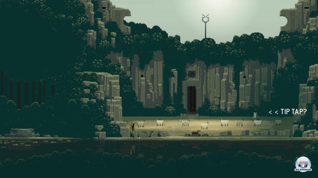 Mit der linken Taste tippt man in die Pixelwelt, um den Helden zu bewegen. Mit der linken Taste tippt man in die Pixelwelt, um den Helden zu bewegen.